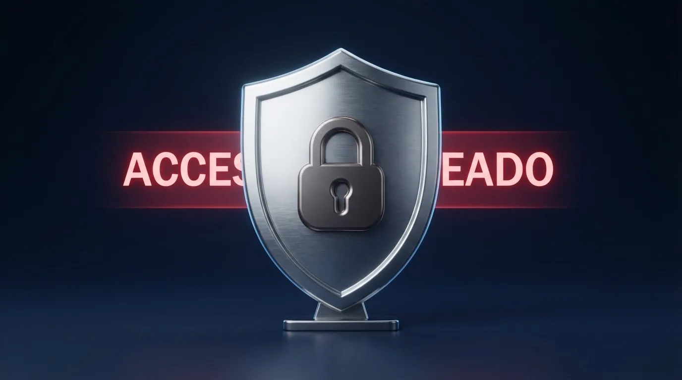 Icono de protección con el escudo del RGIAJ y un mensaje de acceso bloqueado en la pantalla de un casino