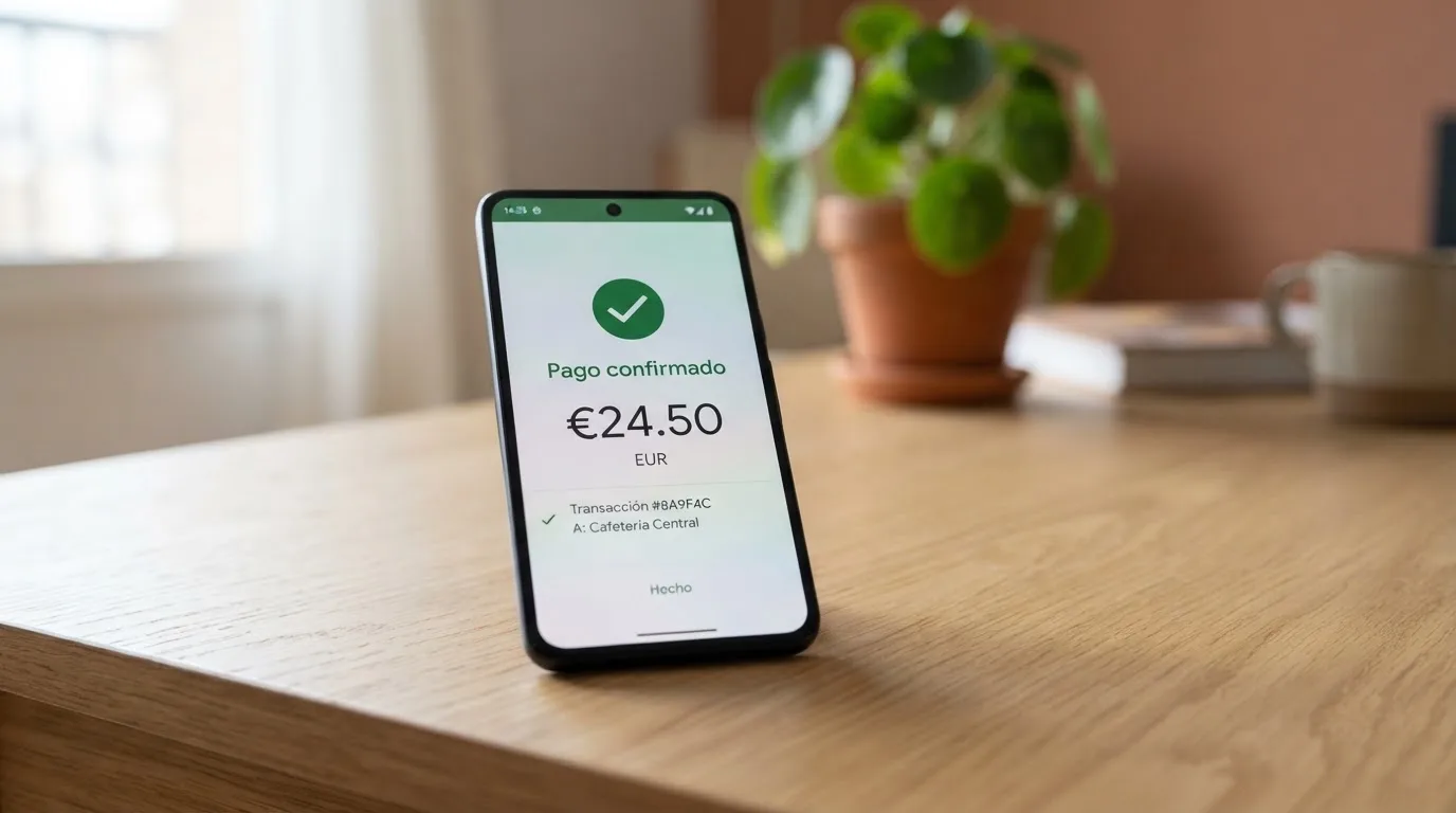 La app de Bizum abierta en un teléfono móvil mostrando la pantalla de confirmación de un pago