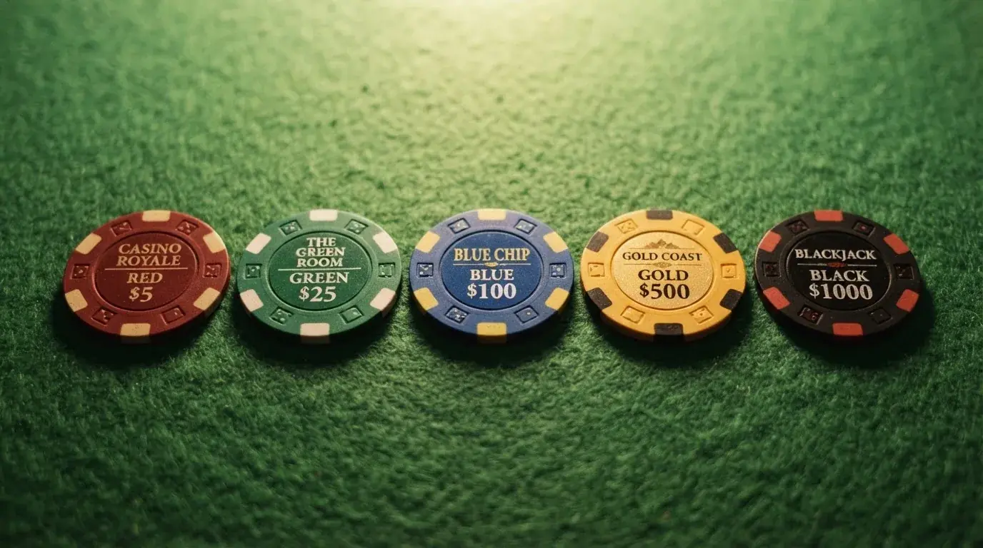 Una tabla comparativa con fichas de casino de distintos colores alineadas sobre un tapete, cada color representando un operador distinto