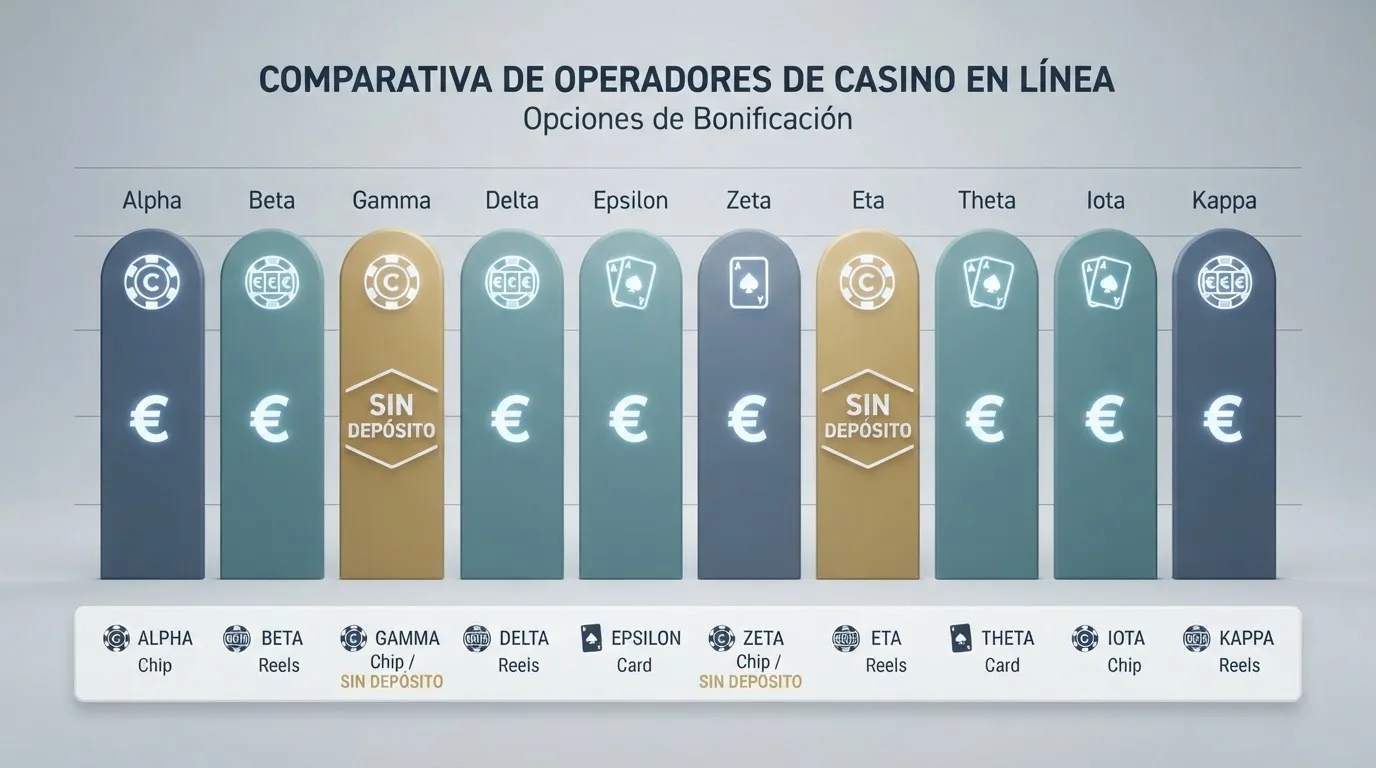 Tabla comparativa con los logos de diez casinos online que operan con licencia DGOJ en España