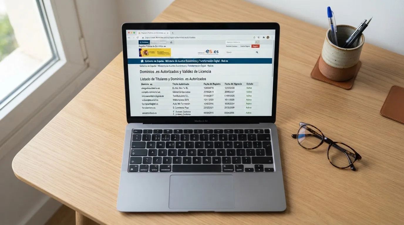 Captura del registro público de operadores con licencia en la web de la DGOJ, ordenacionjuego.es, con el listado de dominios .es autorizados y su estado de vigencia