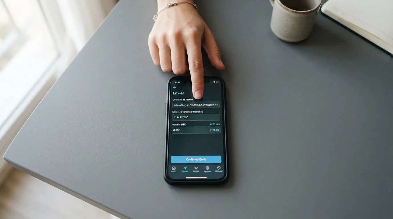 Pantalla de envío de XRP desde un monedero externo mostrando el campo de dirección de destino y el campo obligatorio de destination tag