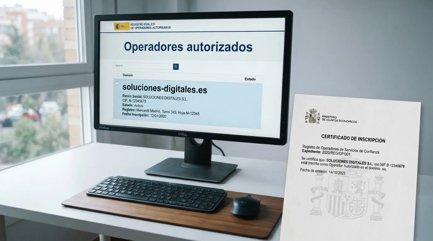 Captura del listado de operadores autorizados en ordenacionjuego.es con el dominio .es destacado y el escudo de la DGOJ
