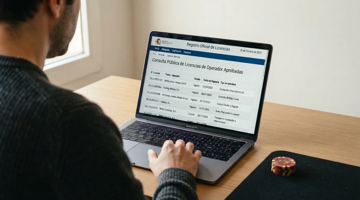 Captura del registro público de licencias de Curazao o Anjouan donde figura un operador de casino que acepta BNB