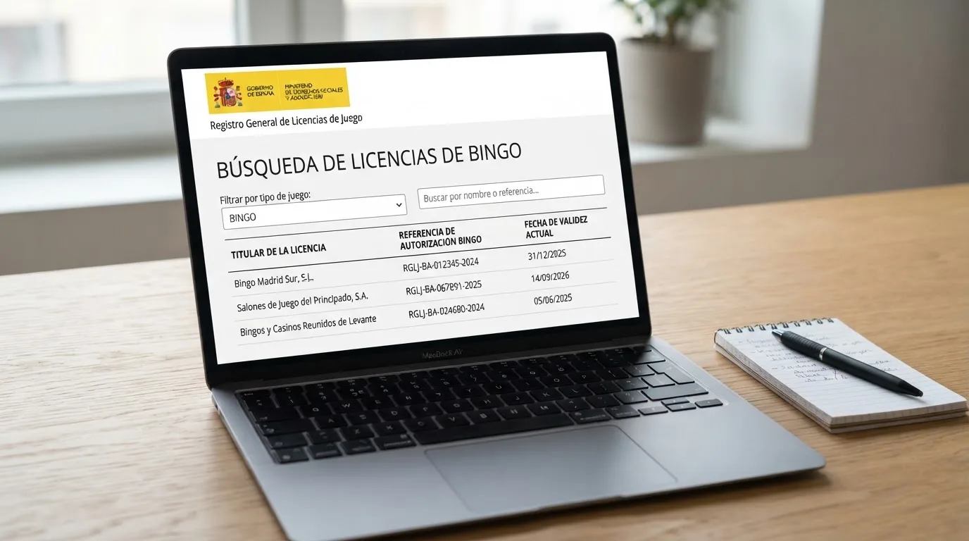 Pantalla del buscador de operadores autorizados de la DGOJ en ordenacionjuego.es con el filtro de bingo activo