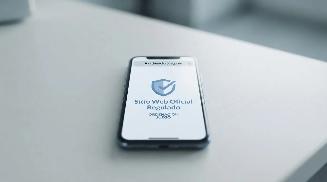 Primer plano de un sello de seguridad sobre la pantalla de un móvil que muestra la web ordenacionjuego.es, con el dominio .es visible
