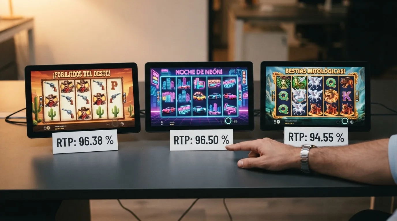 Vista comparativa de varias tragaperras de Hacksaw Gaming con sus fichas de RTP sobreimpresas