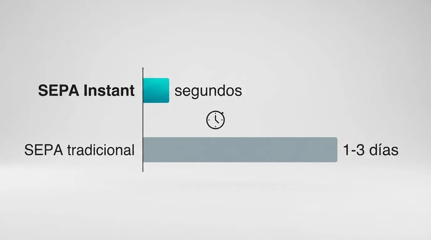 Pantalla de banca online mostrando una transferencia SEPA Instant completada en segundos